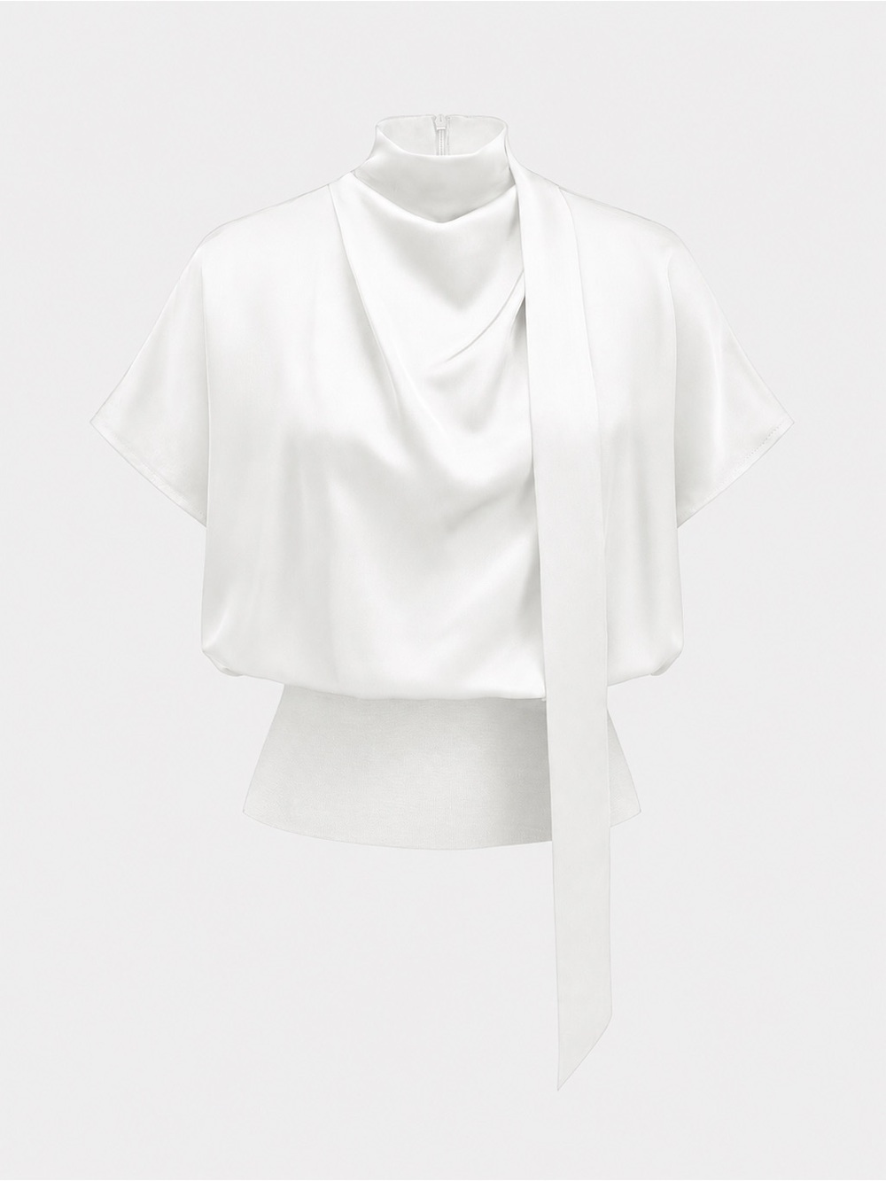 Commense Draped Satin Mock Neck Blouse with Tien XL LL1-37